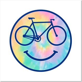 Bicycle happy smiley tie dye rainbows watercolors face Posters and Art